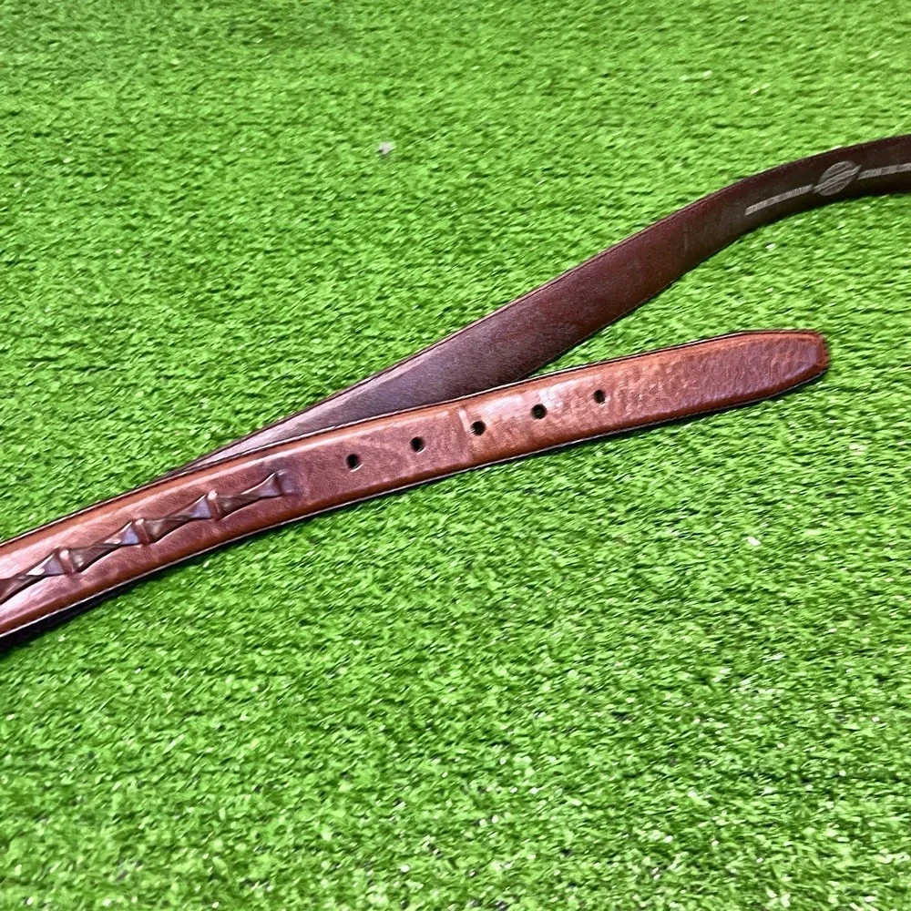 Vintage Fossil Belt SZ 38 Y2K Brown Leather Braided Accents Full Grain Cowhide
